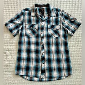 Harley Davidson Men's Snap Front Plaid Shirt Short Sleeve Blue/Black. 99024-16VM